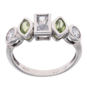 9ct White Gold Cubic Zirconia and Peridot Fancy Ring