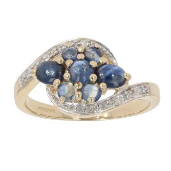 9ct Yellow Gold 0.04ct Diamond and Sapphire Twist Cluster Ring