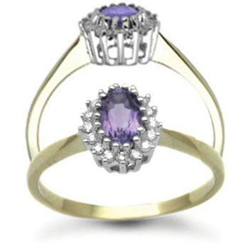 9 Carat Yellow Gold 0.12pts Diamond & Amethyst Ring
