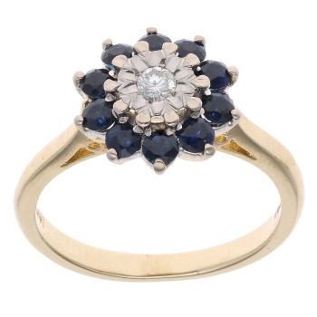 18ct Yellow Gold 0.10ct Diamond And Sapphire Cluster Ring