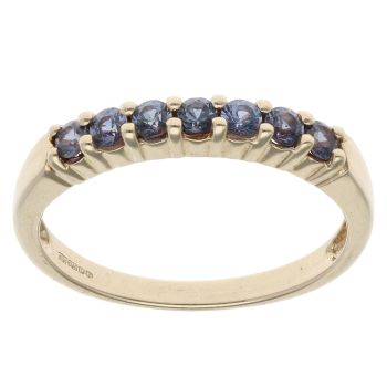 9ct Yellow Gold Blue Gemstone Half Eternity Ring