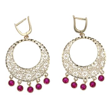 14ct Yellow Gold Red Gemstone Drop Earrings