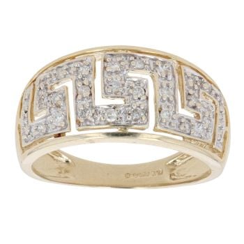 9ct Yellow Gold 0.25ct Diamond Greek Key Ring
