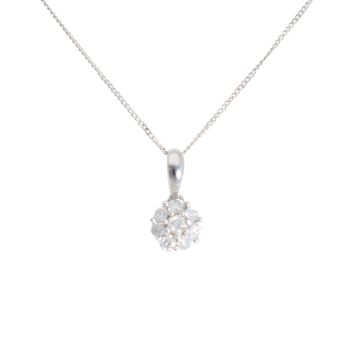18ct White Gold 0.25ct Diamond Cluster Pendant And Chain 18"