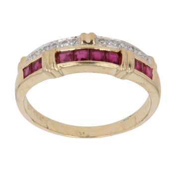 18ct Yellow Gold 0.05ct Diamond And Ruby Ring