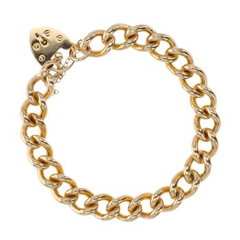 9ct Yellow Gold Heart Lock Charm Bracelet 7"