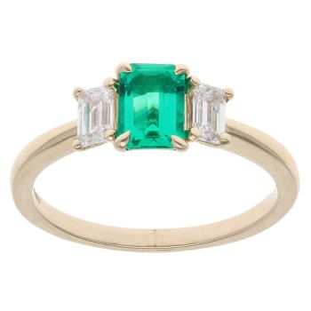 Lab Grown 9ct Yellow Gold 0.50ct Baguette Cut Diamond And Created Emerald Ring