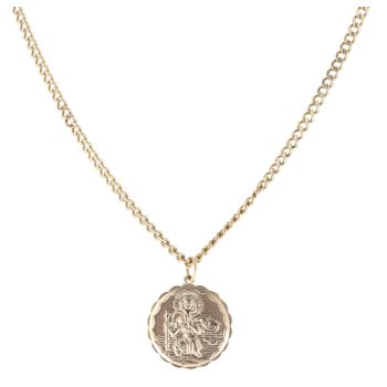 9ct Yellow Gold St Christopher Pendant And Chain 24"