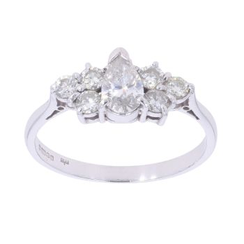 18ct White Gold 0.90ct Brilliant And Pear Cut Diamond Fancy Ring