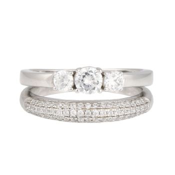 Sterling Silver Double Bridal Band Cubic Zirconia Ring