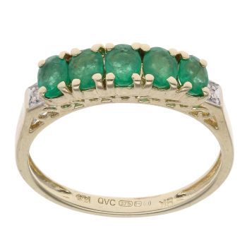 9ct Yellow Gold Emerald And Cubic Zirconia Five Stone Ring
