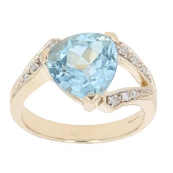 9ct Yellow Gold 0.10ct Diamond And Blue Topaz Dress Ring