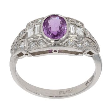 Platinum 1.15ct Pink Sapphire and 0.55ct Diamond Vintage Inspired Ring