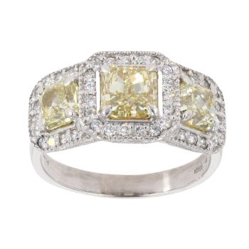 Platinum Princess And Brilliant Cut 3.00ct Yellow And White Diamond Cluster Ring