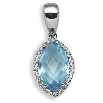 18 Carat White Gold Diamond-10pt Blue Topaz-2.33ct Pendant