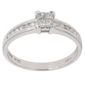 9ct White Gold 0.33ct Princess and Brilliant Cut Diamond Cluster Ring