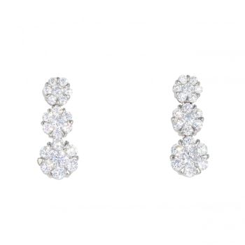Silver Cubic Zirconia Trio Cluster Drop Earrings