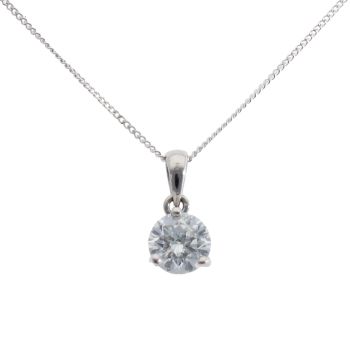 18ct White Gold 0.65ct Diamond Solitaire Pendant and Chain 18"