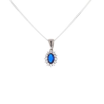 Silver Blue Gemstone And Cubic Zirconia Cluster Pendant And Chain 16" By Icesia