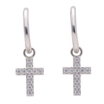 Silver Cubic Zirconia Cross Hoop Earrings by Icesia