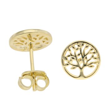Gold Plated Silver Tree Of Life Stud Earrings