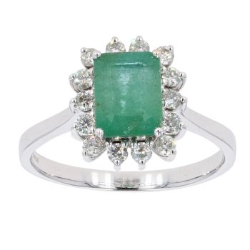 18ct White Gold Diamond and Emerald Cluster Ring by Anya Belle