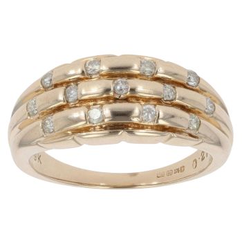 9ct Yellow Gold 0.27ct Brilliant Cut Diamond Three Row Ring