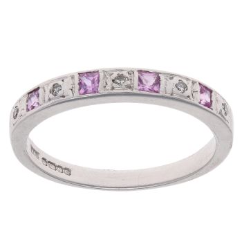 9ct White Gold Pink Topaz And 0.05ct Diamond Ring