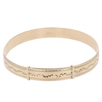 9ct Yellow Gold Patterned Milgrain Bangle