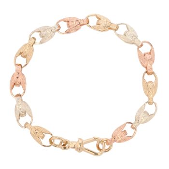 9ct Yellow, White And Rose Gold Tulip Bracelet 9"