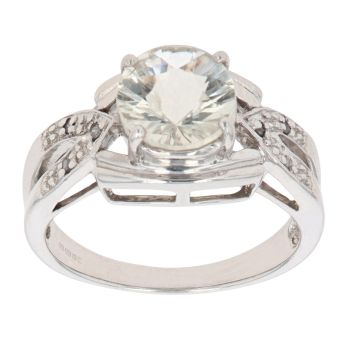 9ct White Gold 0.05ct Diamond And Green Quartz Ring