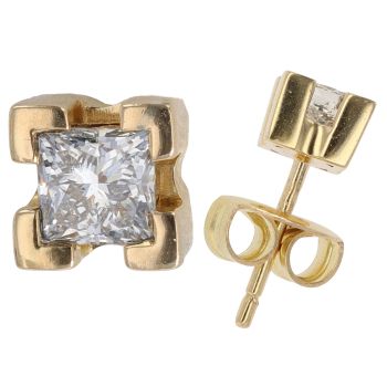 18ct Yellow Gold 0.80ct Princess Cut Diamond Stud Earrings