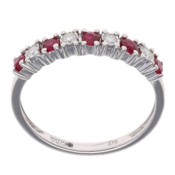 9ct White Gold Ruby and 0.08ct Diamond Half Eternity Ring