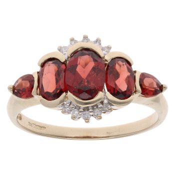 9ct Yellow Gold 0.05ct Diamond And Garnet Ring