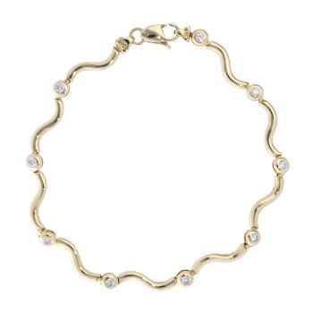 9ct Yellow Gold Stone Set Wave Bracelet 7"