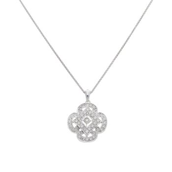 18ct White Gold 0.52ct Brilliant Cut Diamond Cluster Pendant And Chain 16"