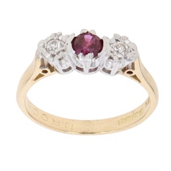 18ct Yellow Gold 0.10ct Diamond And Ruby Three Stone Ring