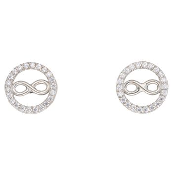 Silver Cubic Zirconia Infinity Circle Stud Earring by Icesia