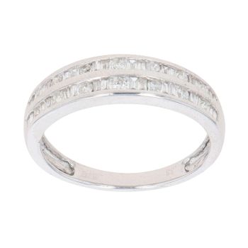 9ct White Gold 0.33ct Baguette And Brilliant Cut Diamond Ring