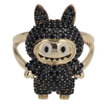 14ct Yellow Gold Black Gemstone Bunny Ring
