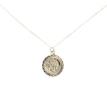 9ct Yellow Gold St. Christopher Pendant & Chain 18"
