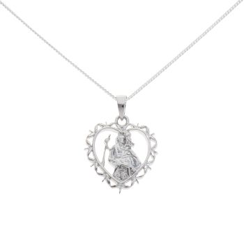 Silver St Christopher Heart Pendant And Chain 18" by Icesia