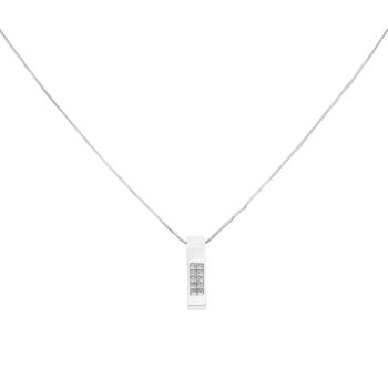 18ct White Gold 0.20ct Princess Cut Diamond Bar Pendant And Chain 16"
