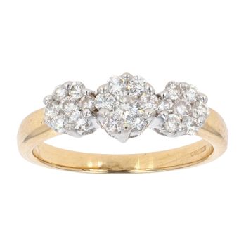 18ct Yellow Gold 0.50ct Diamond Triple Cluster Ring