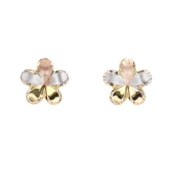 9ct Yellow, White And Rose Gold Flower Stud Earrings