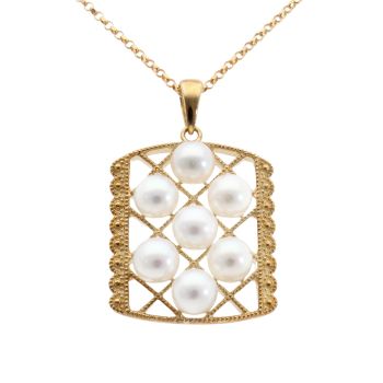 9ct Yellow Gold Pearl Pendant and Chain 18"