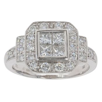 18ct White Gold 1.20ct Princess And Brilliant Cut Diamond Cluster Ring