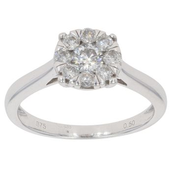 9ct White Gold 0.50ct Brilliant Cut Diamond Cluster Ring