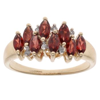 9ct Yellow Gold 0.05ct Diamond And Garnet Cluster Ring