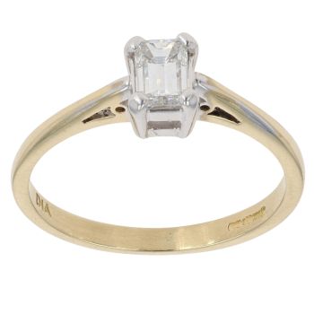 18ct Yellow Gold 0.42ct Emerald Cut Diamond Solitaire Ring